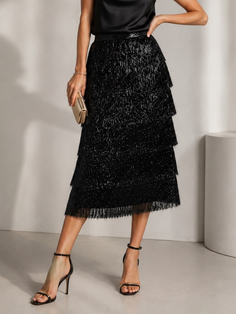 Antonio Melani Yara Novelty Fringe Midi Skirt Sz 8 NWT